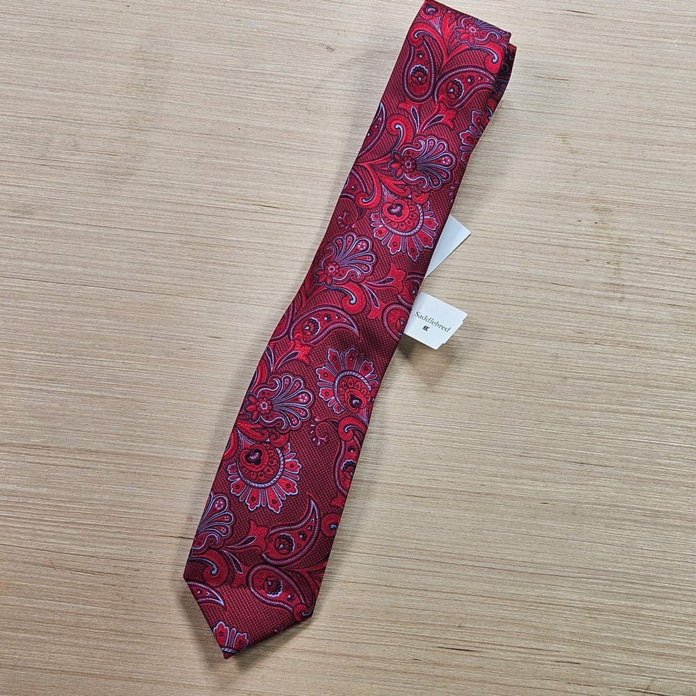 Saddlebred Paisley Tie Mens Red Pattern Formal Necktie NEW